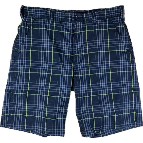 Under Armour Golf Shorts Mens 36 Black Green Plaid Check Performance Polyester - Picture 1 of 8